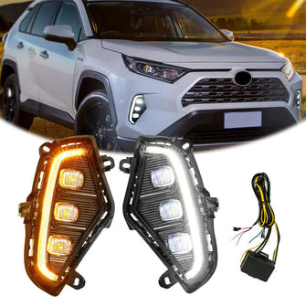 LED DRL Daytime Running Light For Toyota RAV4 2019-2024 Fog Lamp w/ Turn Signal