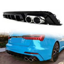 （Only Sline）For Audi A6 S6 C8 2019-2025 Rear Bumper Lip Rear Diffuser Gloss Black + Chrome Exhaust Tips