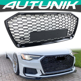 Gloss Black Front Bumper Upper Grille RS6 Style fit for Audi A6 S6 C8 2019 -2023 2024