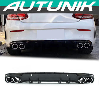 C43 Style Black Diffuser Chrome Exhaust Tips For Mercedes C-class W205 Coupe C205 A205 AMG Line 2015-2020