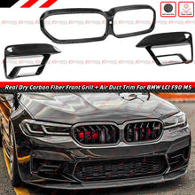 Dry Carbon Fiber Front Air Duct Vent Cover Trim & Front Grille Outline Frame For 2021-2023 BMW F90 M5 LCI