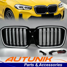 For BMW X3 G01 X4 G02 LCI 2022-2024 Front Grille Single Slat Grill w/LED Lights