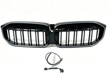 Front Kidney Grille Dual Lines W/ LED Light For BMW 3 Series G20 2023-2026 Gloss Black