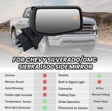 Left+Right Side Mirror Black For GMC Sierra 1500 Silverado 2019-2024 BSM Heated Blind Spot