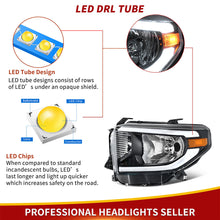 LED DRL Tube Headlights For 2014-2021 Toyota Tundra Black Housing Headlamps Set