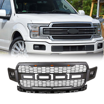 Front Grill Raptor Style Bumper Grille W/LED Matte Black for Ford F150 2018-2020