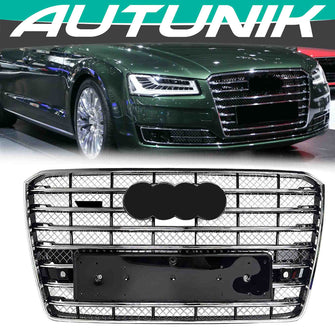 S8 Style Chrome Front Bumper Mesh Grille for Audi A8 W12 2015-2018