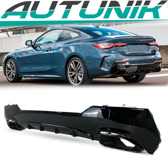 Glossy Black Rear Bumper Lip and Exhaust tips for BMW 4 Series G22 G23 Sport 2020up