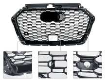 Gloss Black Honeycomb Front Bumper Grille Grill RS3 Style Fit 2017-2020 Audi A3 8V S3 With ACC
