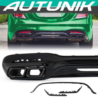 Black Rear Diffuser + Exhaust Tips for Mercedes S-Class W222 AMG-Line 2018-2020