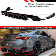 Gloss Black Rear Diffuser w/ LED Ligths & Corner Extension For 2017-2022 Infiniti Q60