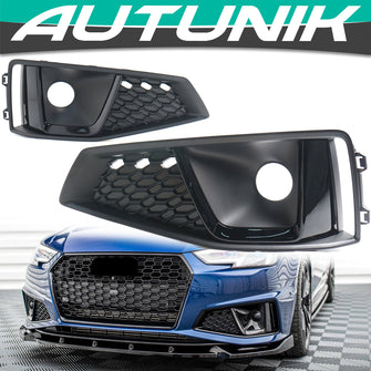 Pair Black Fog Light Grille Trim Covers For 2019 Audi A4 S-Line S4 Front Bumper