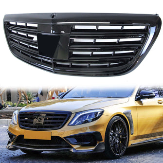 Glossy Black Front Grille Grill for Mercedes Benz S W222 Sedan 2014-2020