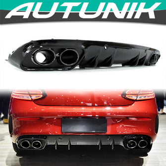 Black Diffuser Twin Exhaust Tips for Mercedes C205 A205 C300 C43 Coupe AMG 2015-2021 di27