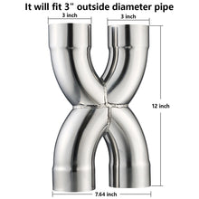 Welded X Pipe 3" Dual Inlet/Outlet Polished Exhaust X Pipe Stainless Steel Crossover Pipe