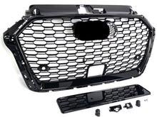 Gloss Black Honeycomb Front Bumper Grille Grill RS3 Style Fit 2017-2020 Audi A3 8V S3 With ACC