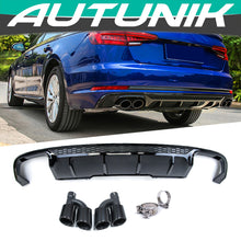 Gloss Black Rear Diffuser + Exhaust Tips For Audi A4 B9 Non-S-Line Sedan 2017–2019