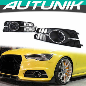 Chrome/Black Fog Light Grill Cover For Audi A6 C7.5 S line S6 2016-2018 fg269