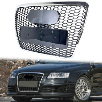 Honeycomb Front Grille for Audi A6 C6 2005-2011 ( Chrome Frame +Black Honeycomb)
