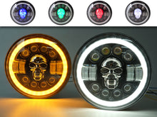 2x 7” Round RGB Skull LED Headlights with Halo DRL for Jeep Wrangler JK LJ TJ CJ / Chevy C10 Camaro Pickup Truck