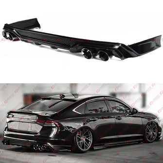 Full Black Rear Bumper Diffuser + Exhaust Tips + Corner Extensions fit for Honda Accord 2023-2025