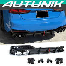 Gloss Black LED Rear Diffuser + Exhaust Tips For AUDI A5 F5 S-line / S5 2020-2024