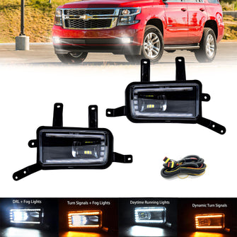Pair For 2015-2020 Chevy Tahoe Suburban GMC Yukon XL LED Fog Lights Lamps+DRL