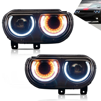 LED DRL Projector Headlights For 2008-2014 Dodge Challenger Front Lamps 2X