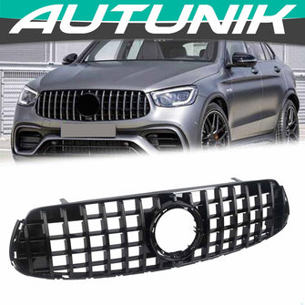 Glossy Black Front Bumper Grill Grille For Mercedes X253 GLC-CLASS Coupe 2020-2022