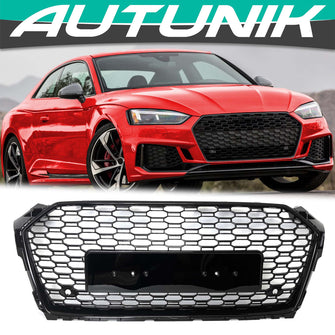 Gloss Black Badgeless Honeycomb Front Black Grille for Audi A5 S5 2017 2018 2019