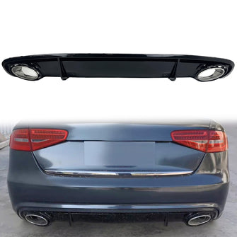 RS4 Style Rear Diffuser Black + Chrome Exhaust Tips for Audi A4 B85 Non-Sline 2013-2016