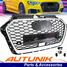 For 2017-2020 Audi A3 S3 8V Front Honeycomb Mesh Grille W/ACC Hole (Black Honeycomb + Silver Frame)