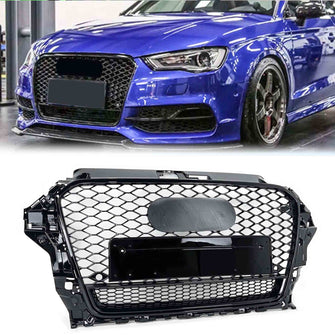 RS3 Style For 2014-2016 Audi A3 S3 8V Front Grille Grill Gloss Black Replacement