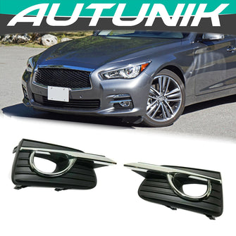 Front Fog Light Cover Bezels Grill For Infiniti Q50 Base Bumper 2014-2017