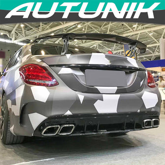 C63S Style Rear Diffuser + Silver Exhaust Tips For Mercedes W205 Sedan C250 C300 C43 AMG Pack di62