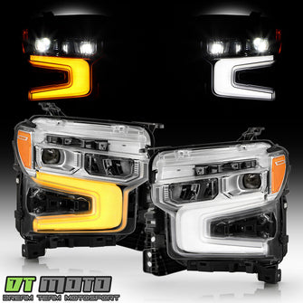 Chrome LED DRL w/ White Animation Headlights For 2022-2024 Chevy Silverado 1500