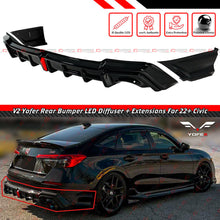 For 2022-2025 Honda Civic Sedan Yofer V2 Gloss Black LED Rear Diffuser + Corner Spats