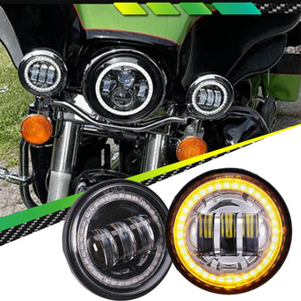 Black 4.5 INCH LED Fog Passing Lamp Lights w/ Turn Signal for Harley Davidson