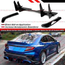 For 2022-2025 Subaru WRX Gloss Black Shark Fin Vortex Bumper Diffuser + Corner Spats