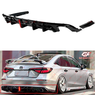 Gloss Black Rear Bumper Diffuser w/ LED fit for 2022-2025 Honda Civic SEDAN