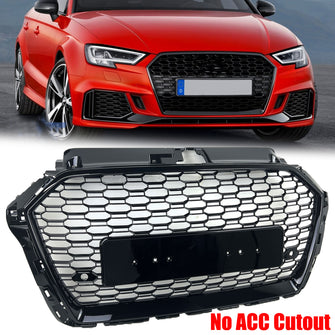RS3 Style Front Grille for Audi A3/S3 8V 2017-2020 – Gloss Black Honeycomb