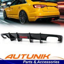 Gloss Black Rear Bumper Diffuser w/ LED Light For Audi A4 S4 B9 S-Line 2017-2019