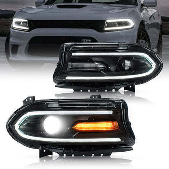 2PCS Projector Headlights For 2015-2023 Dodge Charger Halogen LED DRL Front Lamp