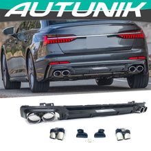 Carbon Fiber Style Rear Diffuser + Silver Exhaust Tips For Audi A6 C8 S-Line S6 2019-2025
