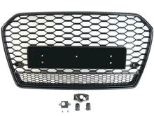 RS6 Look Badgeless Honeycomb Grille For Audi A6 S6 C7 2016–2018 Gloss Black