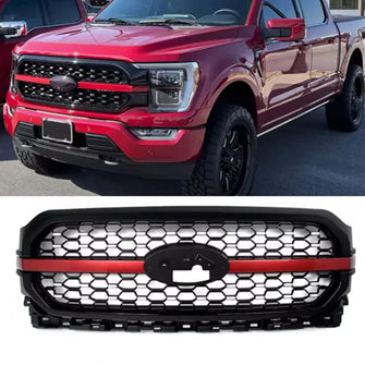 Red/Black Front Upper Bumper Grille Fit For 2021-2023 Ford F-150 F150 Platinum New