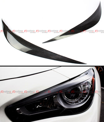 For 2014-2024 Infiniti Q50 Carbon Fiber Headlight Eyelid Eye Lid Cover Trims Eyebrows