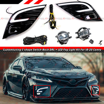 LED DRL Fog Light Kit For 2018–2024 Toyota Camry SE XSE TRD C-Shape Switchback