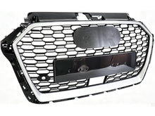 For 2017-2020 Audi A3 S3 8V Front Honeycomb Mesh Grille W/ACC Hole (Black Honeycomb + Silver Frame)