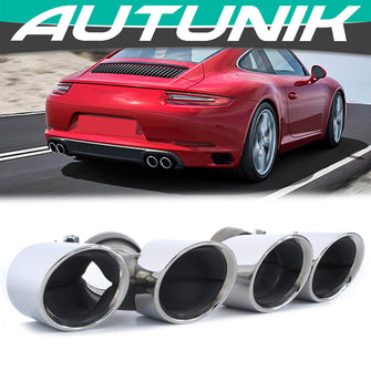 Chrome Exhaust Tips Pipe for Porsche 911 Carrera 991.2 NON-PSE 2017 2018 2019